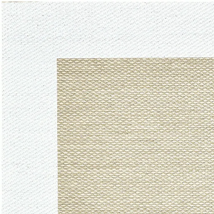Alfombra de vinilo Living - Beige/Blanco, 180 x 120 cm - Primer plano de dos texturas diferentes: un lienzo blanco y una tela tejida beige, creando un patrón sutil interesante.