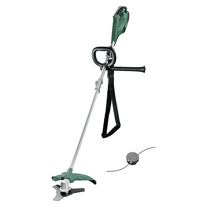 Bosch Elektro-Freischneider AFS 23-37 - 1.000 W, Schnittbreite Faden: 37 cm, Schnittbreite Messer: 23 cm - Freischneider mit Akku, ideal für Gartenarbeiten. Das Gerät ist mit einem robusten Schneidkopf und verstellbarem Griff ausgestattet.