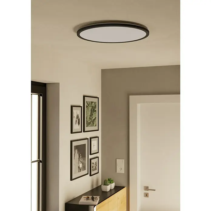 Eglo LED-Deckenleuchte rund Rovito-R - 16,8 W, Ø x H: 50 x 3,2 cm, Schwarz, Tageslichtweiß - Deckenleuchte mit runder Form und schwarzem Rand. Die moderne Lampe sorgt für angenehmes Licht in jedem Raum.