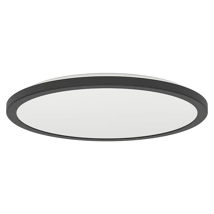 Eglo LED-Deckenleuchte rund Rovito-R - 18,5 W, Ø x H: 38,9 x 3 cm, Schwarz, Tageslichtweiß - Nahaufnahme einer runden LED-Deckenleuchte mit einem grauen Rahmen, die ein modernes und schlichtes Design für die Beleuchtung bietet.