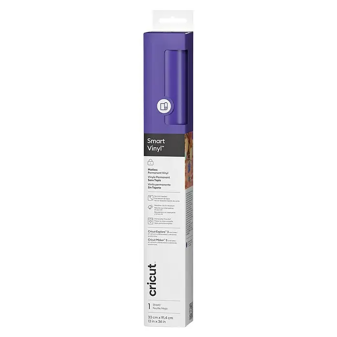 Cricut Vinylfolie Smart Vinyl Permanent - 1 Stk., Purpur, 91,4 x 33 cm, Selbstklebend - Cricut Smart Vinyl™ Permanent Violett, eine matte, permanente Vinylfolie für Cricut Explore 3 und Maker 3 Schneidemaschinen, 33 x 91,4 cm.