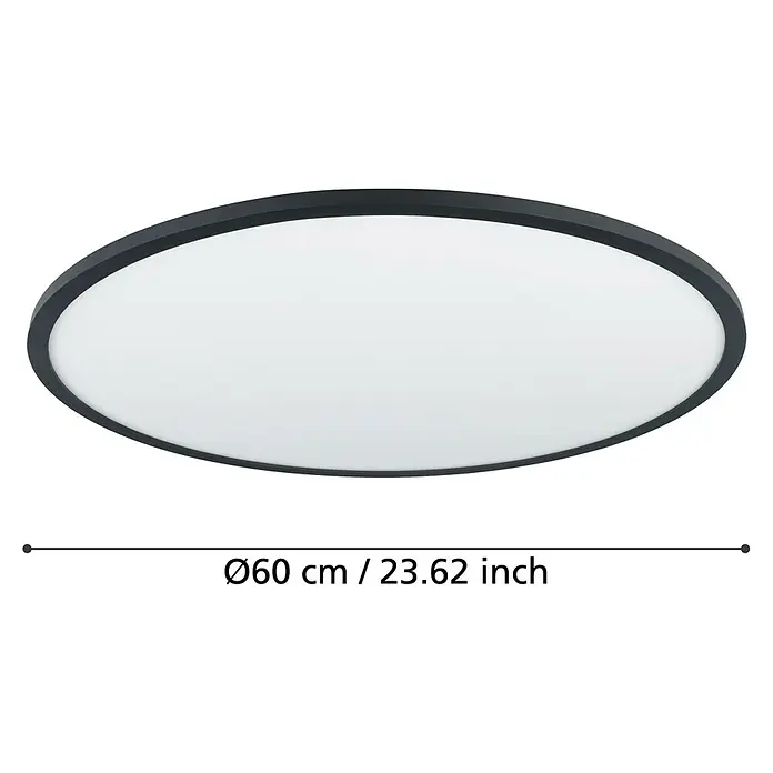 Eglo Connect LED-Deckenleuchte rund Sarsina-Z - 41 W, Ø x H: 60 x 5,2 cm, Schwarz, Tageslichtweiß - Ein elegantes, ovales LED-Panel mit schwarzem Rahmen, ideal für moderne Innenräume. Es hat einen Durchmesser von 60 cm.