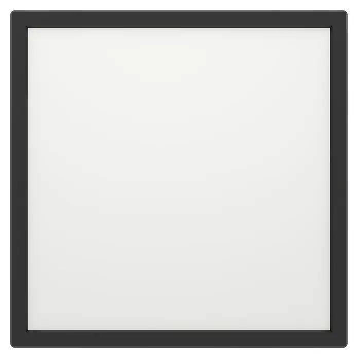 Eglo Connect LED-Deckenleuchte Rovito-Z - 13,4 W, L x B x H: 29 x 29 x 3 cm, Schwarz, RGBW - Ein quadratischer LED-Panel-Deckenleuchte mit schwarzem Rahmen und hellem Licht. Die Deckenleuchte sorgt für eine angenehme, gleichmäßige Beleuchtung.