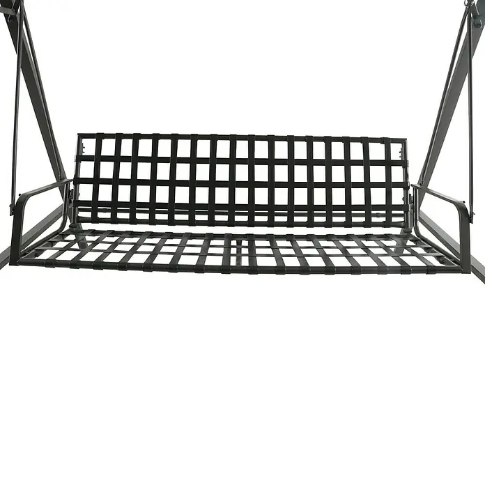 Sunfun Maja Hollywoodschaukel - B x T x H: 235 x 135 x 182 cm, Stahl, Anthrazit, Liegefunktion - Nahaufnahme einer stilvollen, grauen Hollywoodschaukel mit einem Sitz aus Gitterstruktur, ideal zum Entspannen im Freien.