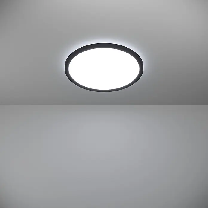Eglo LED-Deckenleuchte rund Rovito-R - 18,5 W, Ø x H: 38,9 x 3 cm, Schwarz, Tageslichtweiß - Deckenleuchte mit rundem, schwarzem Rahmen und hellem, diffusem Licht für eine gleichmäßige Ausleuchtung des Raumes.