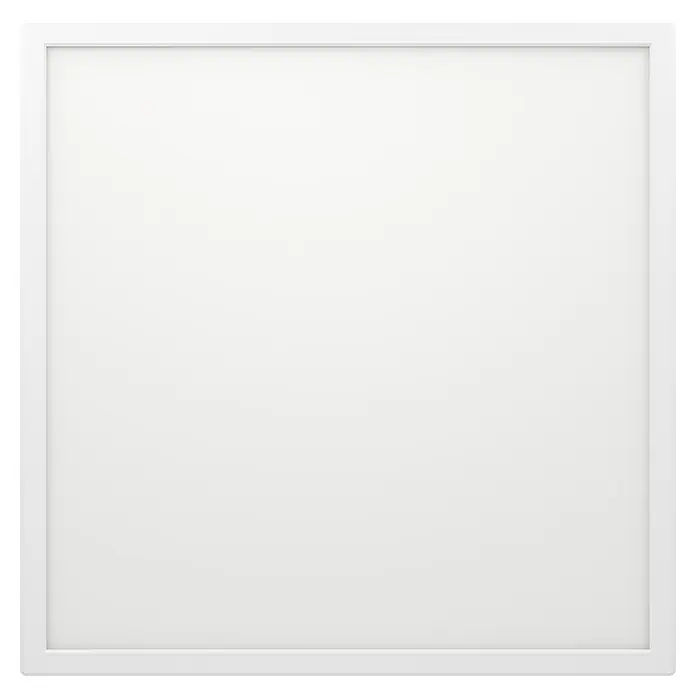 Eglo LED-Deckenleuchte Rovito - 17 W, L x B x H: 50 x 50 x 3,2 cm, Weiß, Tageslichtweiß - Nahaufnahme eines weißen, quadratischen LED-Panels mit einem schlichten Rahmen, ideal für moderne Beleuchtungskonzepte in Innenräumen.