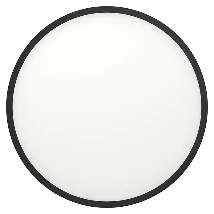 Eglo Connect LED-Deckenleuchte rund Sarsina-Z - 41 W, Ø x H: 60 x 5,2 cm, Schwarz, Tageslichtweiß - Nahaufnahme einer runden LED-Deckenleuchte mit schwarzem Rahmen und weißem Diffusor für eine gleichmäßige Ausleuchtung.