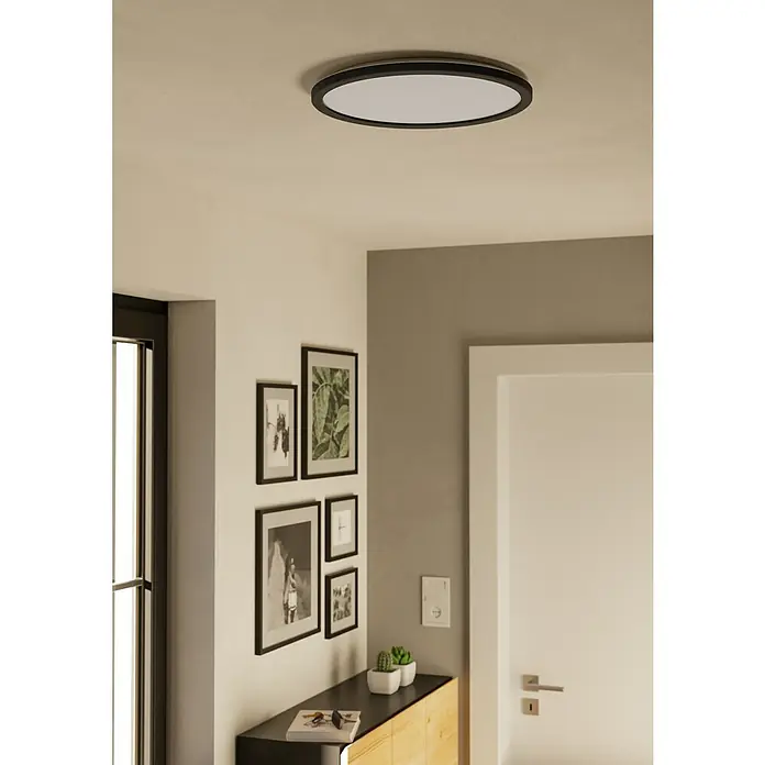 Eglo LED-Deckenleuchte rund Rovito-R - 18,5 W, Ø x H: 38,9 x 3 cm, Schwarz, Tageslichtweiß - Moderne Deckenleuchte in Schwarz mit weißem Diffusor. Ideal für Flure und andere Innenräume, sorgt die Lampe für eine stilvolle Beleuchtung.