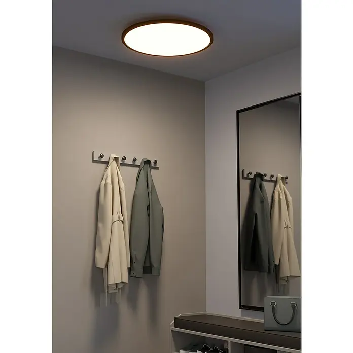 Eglo Connect LED-Deckenleuchte rund Sarsina-Z - 41 W, Ø x H: 60 x 5,2 cm, Schwarz, Tageslichtweiß - Moderne Deckenleuchte in einem Flur, die den Raum mit warmem Licht erhellt. Elegantes Design für stilvolle Beleuchtungslösungen.