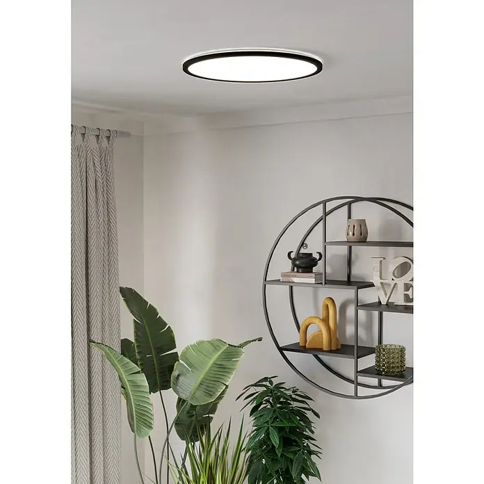 Eglo LED-Deckenleuchte rund Rovito-R - 16,8 W, Ø x H: 50 x 3,2 cm, Schwarz, Tageslichtweiß - Eine moderne, runde Deckenleuchte mit schwarzem Rand beleuchtet stilvoll den Raum. Sie sorgt für ein angenehmes Licht und modernes Ambiente.