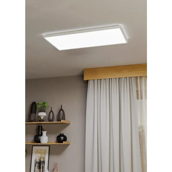 Eglo LED-Deckenleuchte Rovito - 17,2 W, L x B x H: 57 x 30 x 3 cm, Weiß, Tageslichtweiß - Deckenleuchte: Eine moderne, rechteckige Deckenleuchte mit weißem Rahmen, die helles, gleichmäßiges Licht spendet, ideal für jeden Raum.