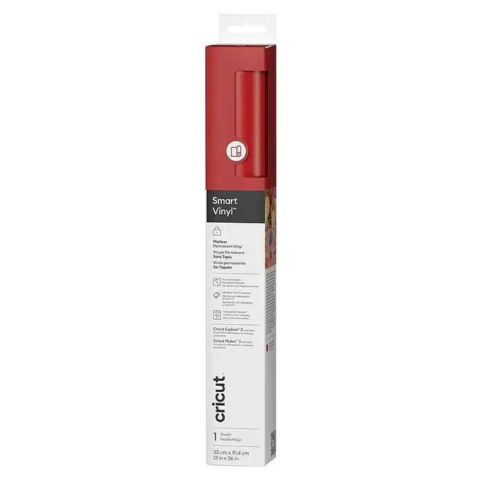 Cricut Vinylfolie Smart Vinyl Permanent - 1 Stk., Rot, 91,4 x 33 cm, Selbstklebend - Die Cricut Smart Vinyl™ Rolle ist eine matte, dauerhafte Vinylfolie, ideal für DIY-Projekte. Sie ist wetterfest und UV-beständig.