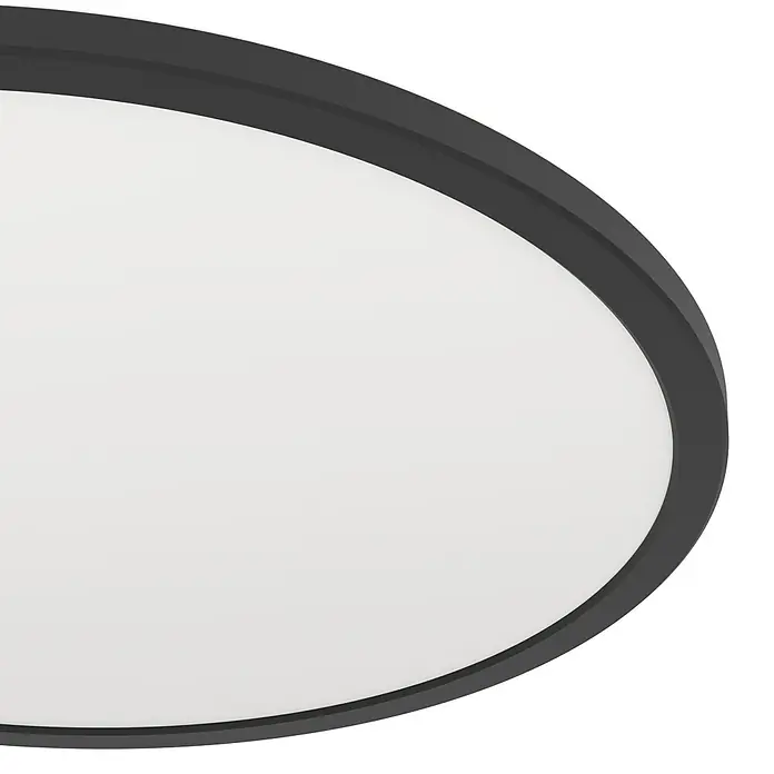 Eglo LED-Deckenleuchte rund Rovito-R - 16,8 W, Ø x H: 50 x 3,2 cm, Schwarz, Tageslichtweiß - Nahaufnahme einer runden Deckenleuchte mit weißer Oberfläche und dunklem Rahmen, ideal für moderne Innenräume.