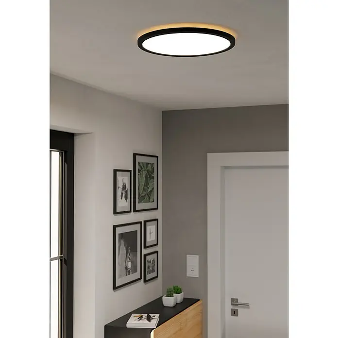 Eglo LED-Deckenleuchte rund Rovito-R - 18,5 W, Ø x H: 38,9 x 3 cm, Schwarz, Tageslichtweiß - Runde Deckenleuchte mit schwarzem Rand, die ein modernes und stilvolles Designelement in jedem Raum darstellt.
