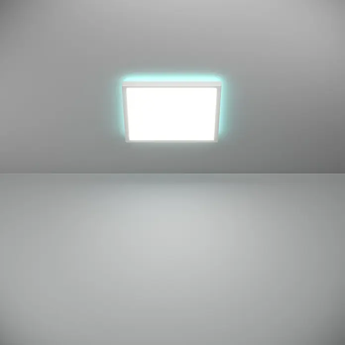 Eglo Connect LED-Deckenleuchte Rovito-Z - 13,4 W, L x B x H: 29 x 29 x 3 cm, Weiß, RGBW - Moderne Deckenleuchte mit quadratischem Design und sanfter Hintergrundbeleuchtung, ideal für minimalistische Innenräume.