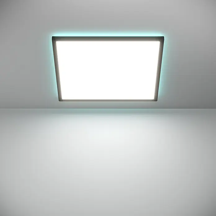Eglo Connect LED-Deckenleuchte Rovito-Z - 17 W, L x B x H: 50 x 50 x 3,2 cm, Schwarz, RGBW - Die moderne LED-Deckenleuchte sorgt mit ihrer quadratischen Form und dem blauen Lichteffekt für eine angenehme Atmosphäre.