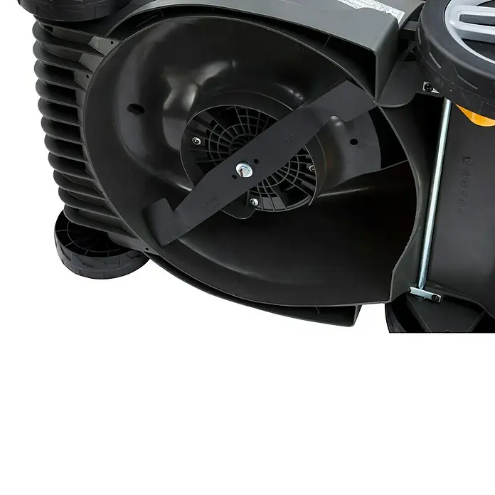 Stiga Akku-Rasenmäher COMBI 344e - 48 V, 1 Akku, 5 Ah, Schnittbreite: 42 cm - Detailaufnahme des Rasenmähers mit scharfer Klinge. Ideal für einen gepflegten Rasen und einfache Gartenarbeit.