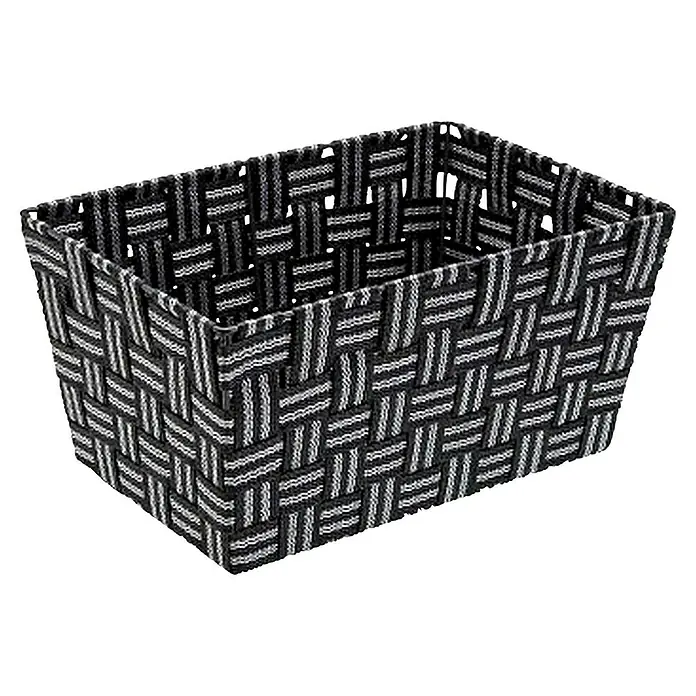 Versa Cesta para el baño - L x An x Al: 30 x 20 x 15 cm, Plástico, Gris/Blanco - Caja de almacenamiento decorativa con diseño trenzado en blanco y negro para una organización elegante del hogar.