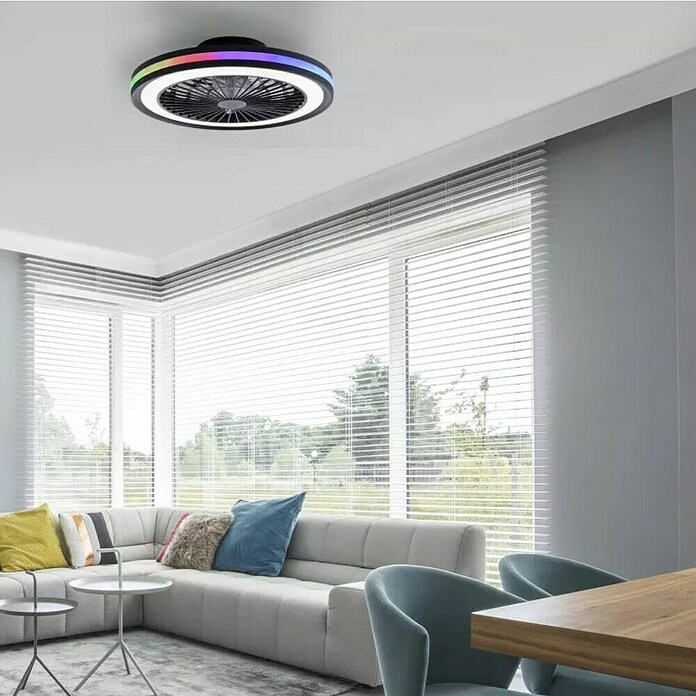 Just Light Ventilador de techo Brandon (Diámetro: 46,5 cm, Negro, 36 W, RGB) | BAUHAUS