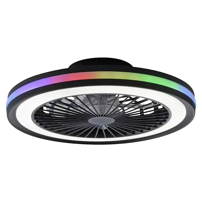 Just Light Ventilador de techo Brandon - Diámetro: 46,5 cm, Negro, 36 W, RGB - Ventilador de techo LED con luz ambiental. Este elegante ventilador incluye un anillo LED blanco e iluminación de acento multicolor.