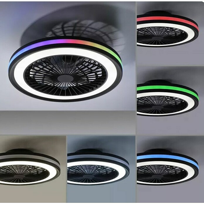 Just Light Ventilador de techo Brandon (Diámetro: 46,5 cm, Negro, 36 W, RGB) | BAUHAUS