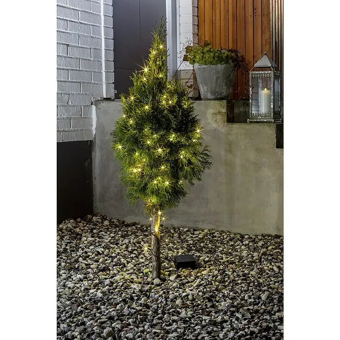 Konstsmide LED-Lichterkette - Außen, Lichtfarbe: Warmweiß, Anzahl Leuchtmittel: 80 Stk., Batteriebetrieben, Schwarz - Dekorativer, beleuchteter Baum für den Außenbereich mit warmweißen Lichtern, ideal für Garten, Terrasse oder Eingangsbereich.