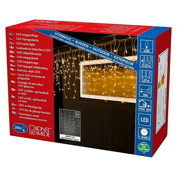Konstsmide LED-Lichtervorhang Eisregen Globes - Außen, 0,7 m, 200 Stk., Netzbetrieben