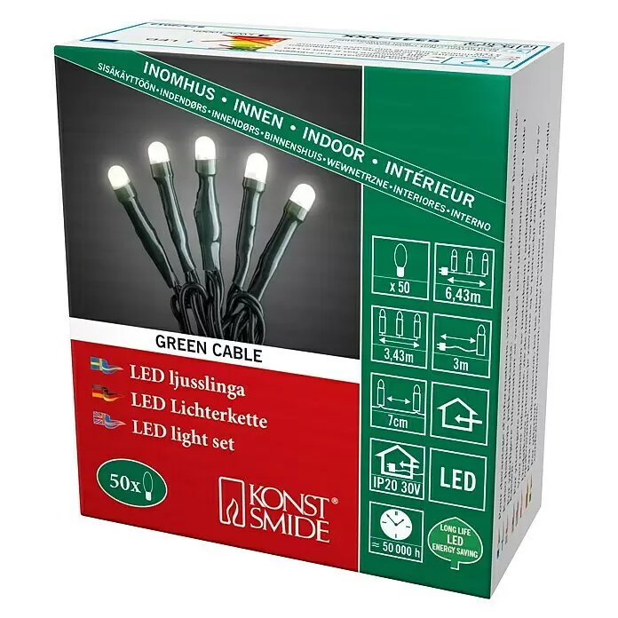 Konstsmide LED-Lichterkette Micro LED - Innen, Lichtfarbe: Warmweiß, Anzahl Leuchtmittel: 50 Stk., Netzbetrieben