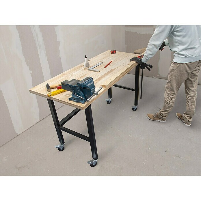 Rikta Delovni pult  (Do x Š: 140 x 60 cm, Delovna višina: 84 cm, Nosilnost: 200 kg, Natur/Črna) | Delovni pulti | Oprema za delavnice | Orodja in stroji | Izdelki | BAUHAUS