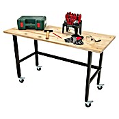 Rikta Werkbank mit Rollen (L x B: 140 x 60 cm, Arbeitshöhe: 84 cm, Belastbarkeit: 200 kg, Natur/Schwarz) | BAUHAUS