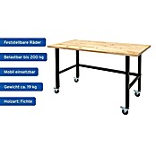 Rikta Werkbank mit Rollen (L x B: 140 x 60 cm, Arbeitshöhe: 84 cm, Belastbarkeit: 200 kg, Natur/Schwarz) | BAUHAUS