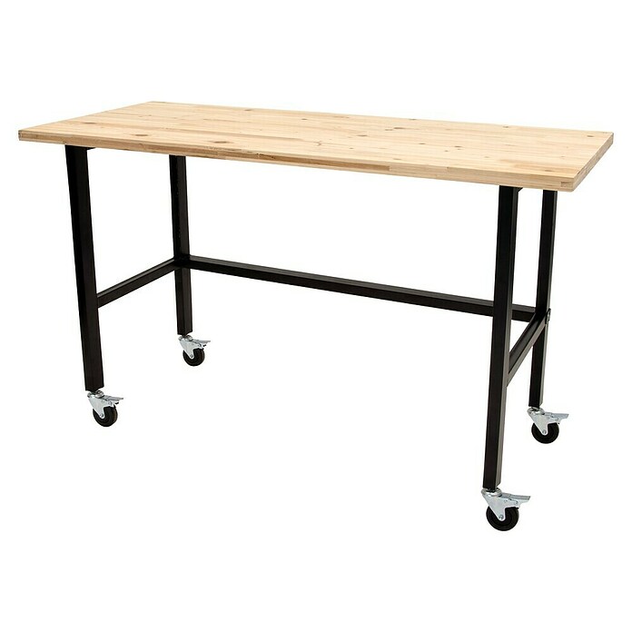 Rikta Werkbank mit Rollen (L x B: 140 x 60 cm, Arbeitshöhe: 84 cm, Belastbarkeit: 200 kg, Natur/Schwarz) | BAUHAUS
