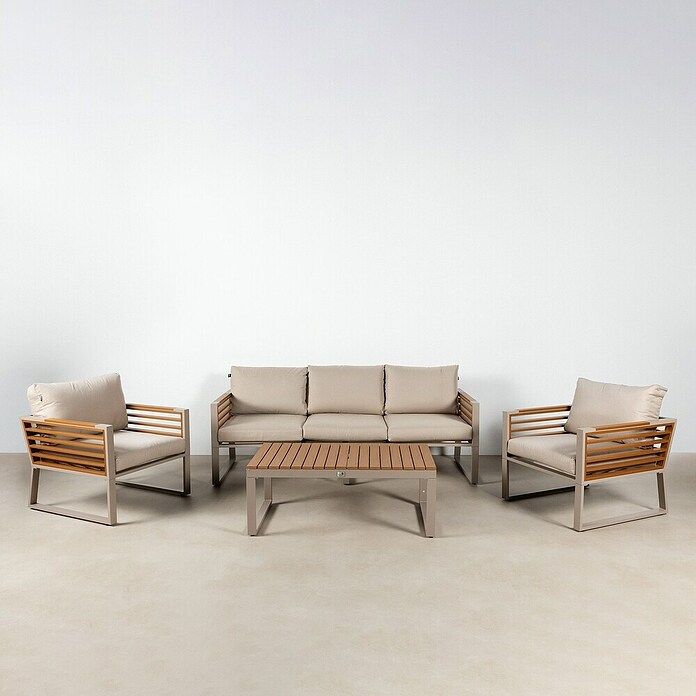 Kactus republic Conjunto de muebles Kenya (4 pzs., Aluminio/Madera sintética, Gris/Natural) | BAUHAUS