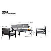 Kactus republic Conjunto de muebles Onix (4 pzs., Aluminio/Ratán sintético, Gris) | BAUHAUS
