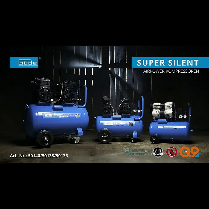 Güde Flüsterkompressor 375/8/100 ED-Silent - 2.200 W, Max. Druck: 8 bar, 100 l, Schmierung: Ohne - Gde Super Silent Kompressoren #50140 #50138 #50136