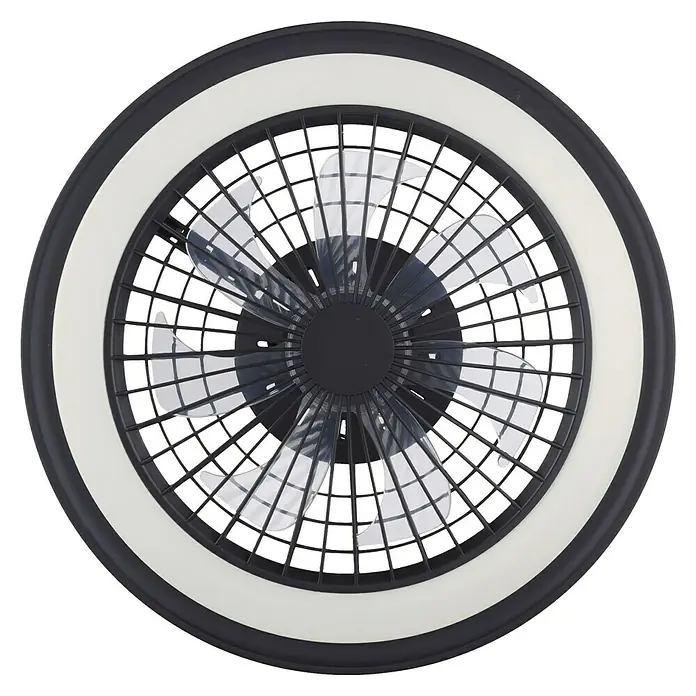 Just Light Ventilador de techo Brandon - Diámetro: 46,5 cm, Negro, 36 W, RGB - Primer plano de un ventilador de techo con luz circular, que ofrece un diseño moderno y una solución de iluminación eficiente.