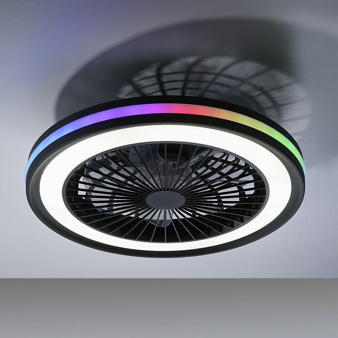 Just Light Ventilador de techo Brandon (Diámetro: 46,5 cm, Negro, 36 W, RGB) | BAUHAUS