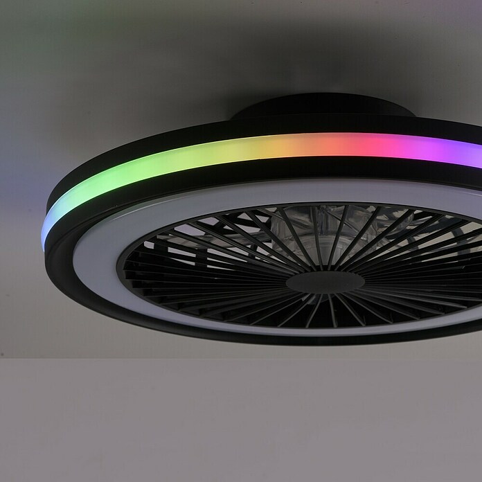 Just Light Ventilador de techo Brandon (Diámetro: 46,5 cm, Negro, 36 W, RGB) | BAUHAUS