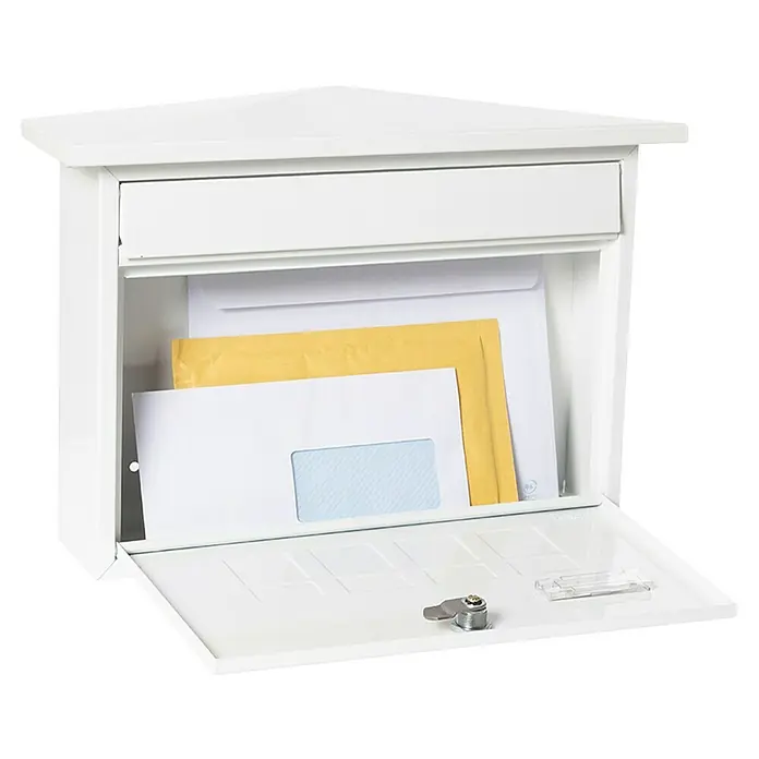 Arregui Buzón de pared Deco - L x An x Al: 10 x 41 x 27,5 cm, Blanco, Acero inoxidable - Buzón blanco abierto con correo. Ideal para recibir tus cartas con seguridad y para más privacidad.