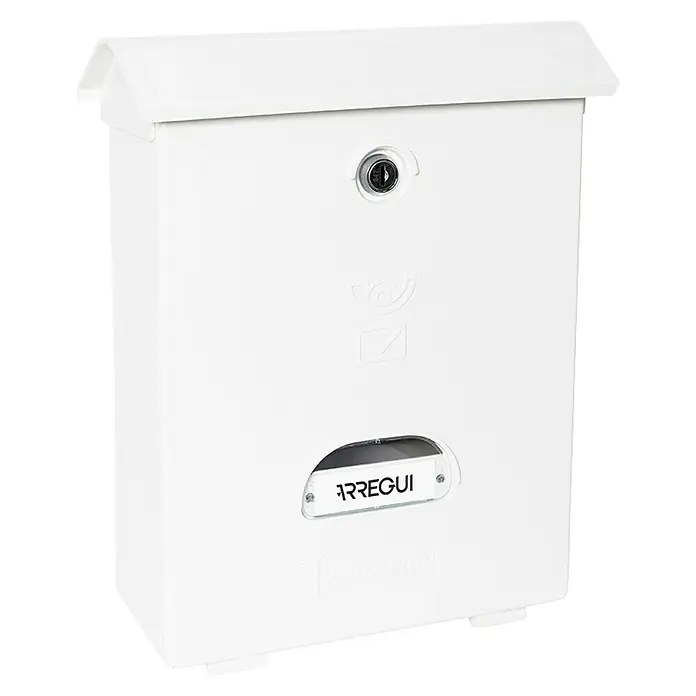 Arregui Classic Buzón de pared E-107 - L x An x Al: 27 x 11 x 34,6 cm, Blanco, Plástico - Un buzón blanco Arregui, ideal para uso exterior, con cerradura y ventana de visualización para un fácil control del contenido.