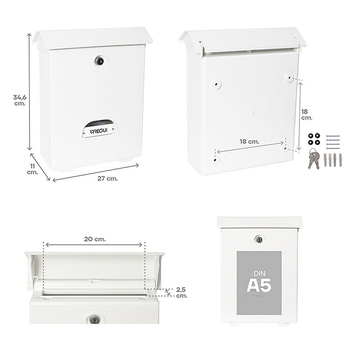 Arregui Classic Buzón de correo E-1071 (Plástico, L x An x Al: 27 x 11 x 34,6 cm, Blanco)