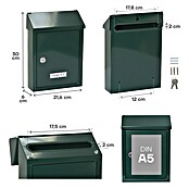 Arregui Smart Buzón de correo E-5723 (Chapa de acero, L x An x Al: 21,6 x 8 x 30 cm, Verde)