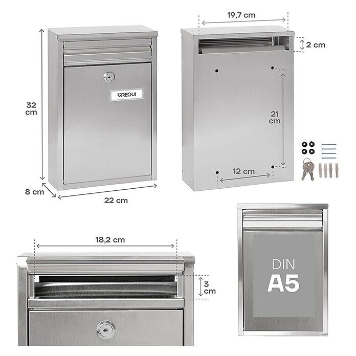 Arregui Buzón de correo Zaguán Inox (22 x 32 cm)