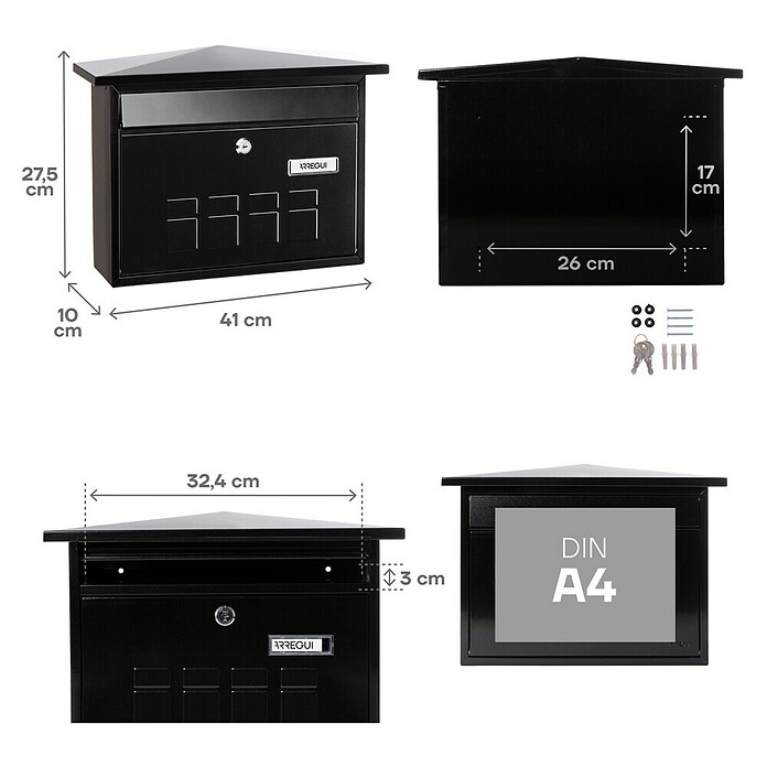 Arregui Buzón de correo Deco Negro (41 x 27,5 cm)