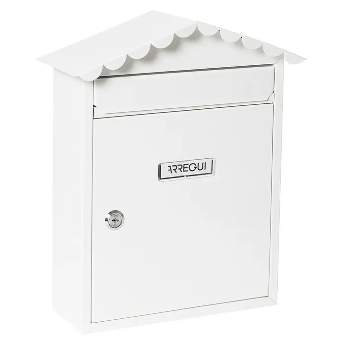 Arregui Visit Buzón de pared E-574 - L x An x Al: 9 x 26 x 36 cm, Blanco, Acero inoxidable - Buzón blanco Arregui con un diseño de tejado encantador, perfecto para la entrega de correo con estilo. Construcción duradera y con llave.