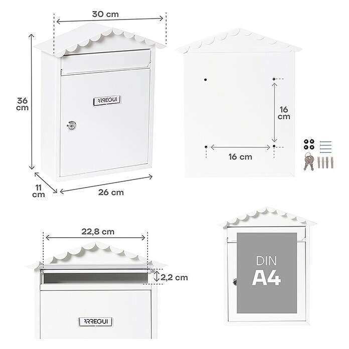 Arregui Visit Buzón de correo E-5741 (Chapa de acero, L x An x Al: 9 x 26 x 36 cm, Blanco)