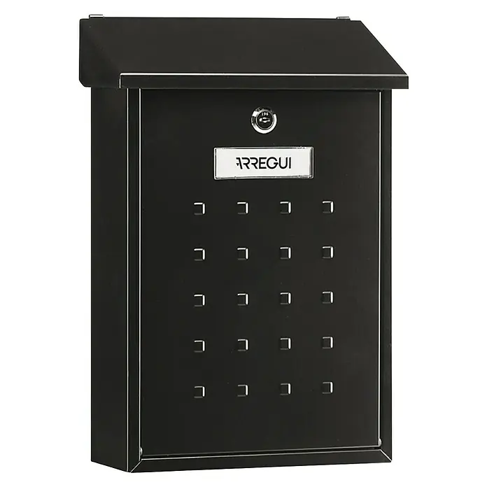 Arregui Premium Buzón de pared E-5604 - L x An x Al: 25 x 10 x 40 cm, Negro, Acero - Buzón negro Arregui con cerradura y recortes rectangulares para una fácil recogida de correo.