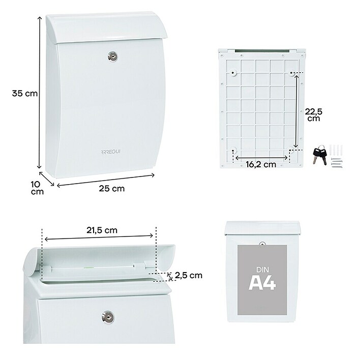 Arregui Mininova Buzón de correo E-5331 (Plástico, L x An x Al: 24,3 x 10 x 35 cm, Blanco)