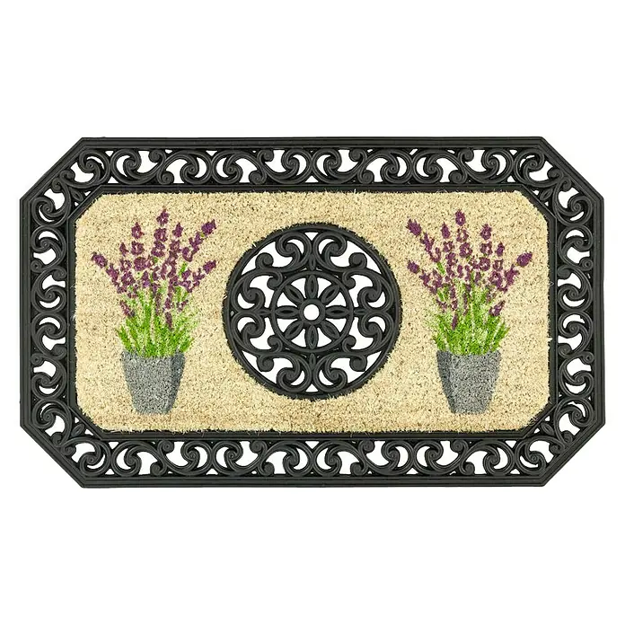 Astra Coco Fußmatte Twin - 45 x 75 cm, Bunt, Material Nutzschicht: 100 % Kokos, Blumen, Kokos - Dekorativer Fußabtreter mit Lavendelmotiven und ornamentalen Rahmen, ideal für den Eingangsbereich.