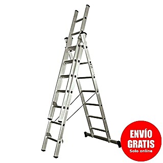 Escalera multiusos L66 (Altura de trabajo: 5,1 m, Número de peldaños: 21 ud., Carga soportada: 150 kg, Aluminio)
